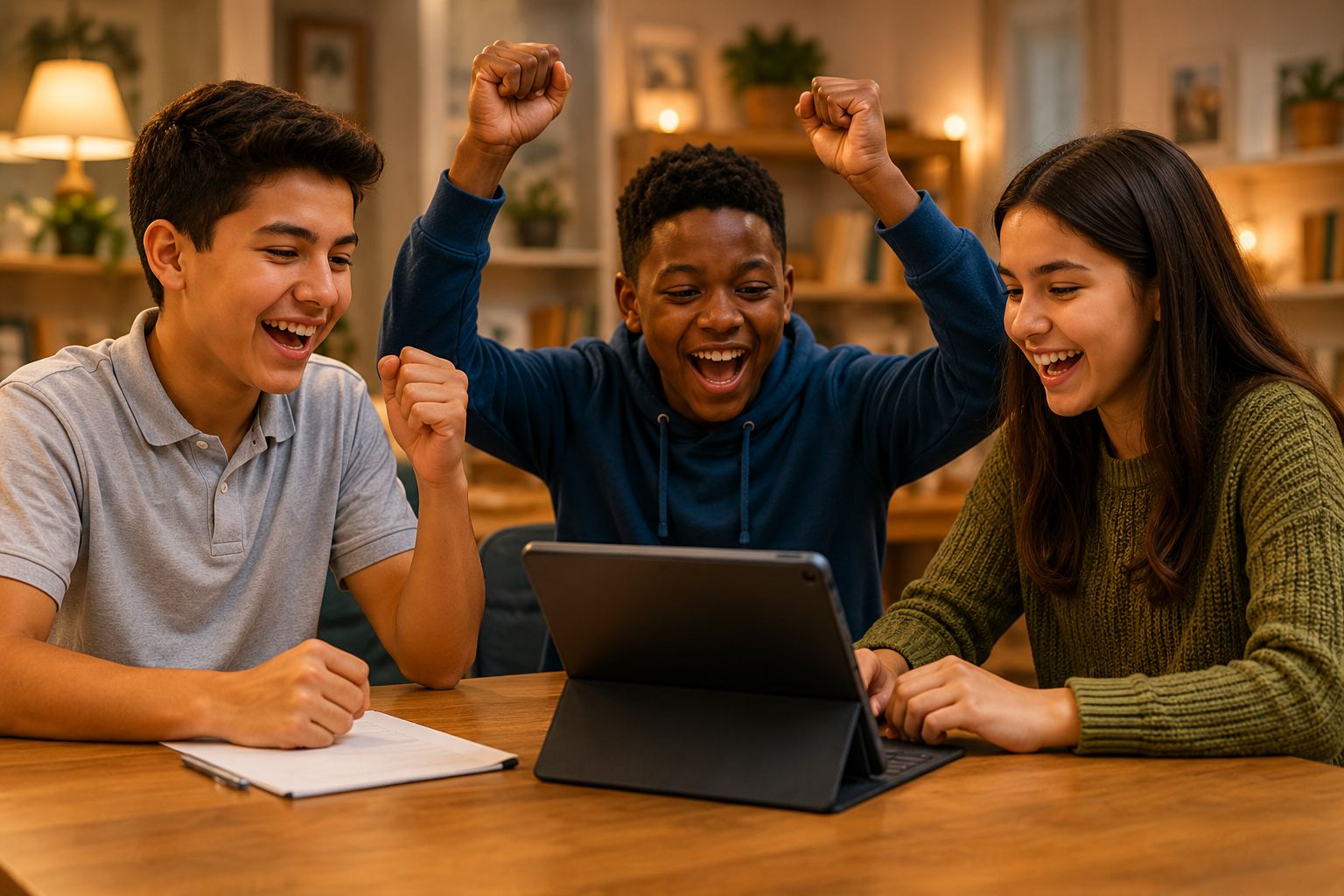 Students celebrating during a live co-op game