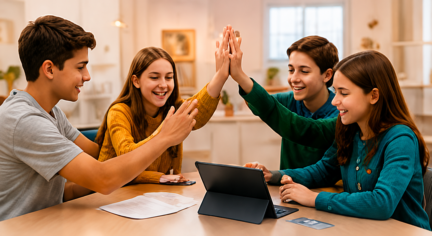 Students celebrating together during a co-op game day