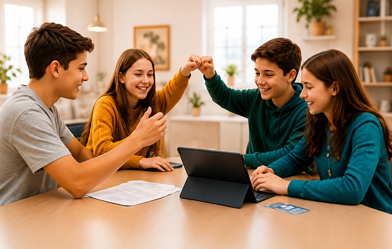 Students playing together during a team challenge