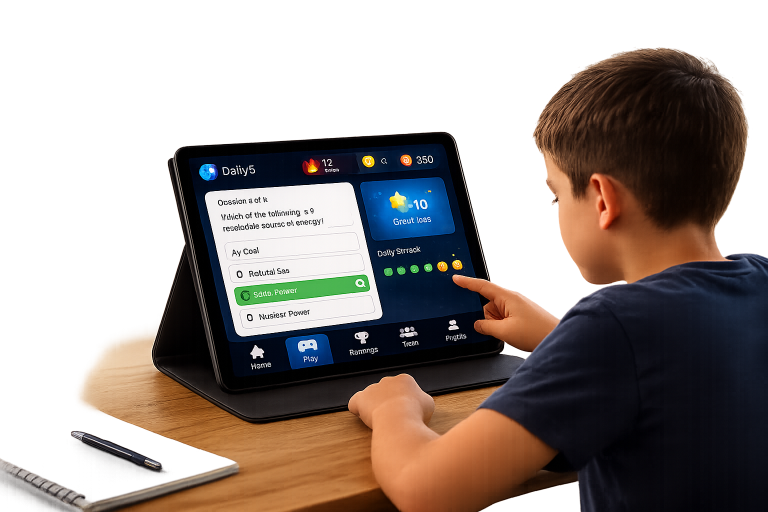 Student using NewzBrain on a tablet